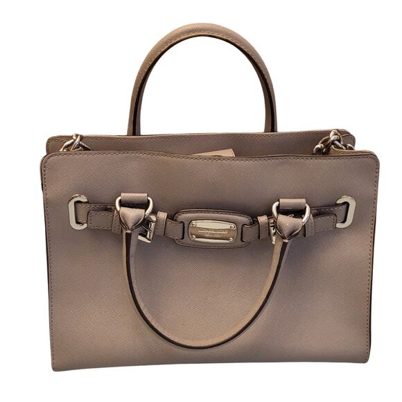 Michael Kors Hamilton Gray Leather Satchel Handbag Purse Silver Hardware - Picture 1 of 16